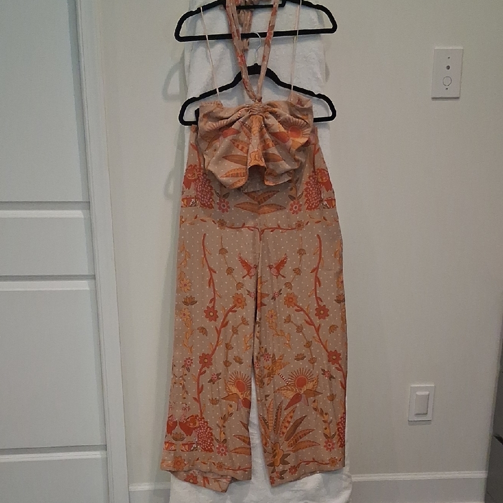 Bohemian Floral Jumpsuit in Orange and Tan